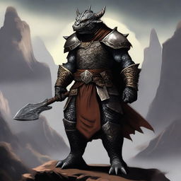 A dragonborn character from Baldur's Gate, standing tall with intricate scales and a fierce, determined expression