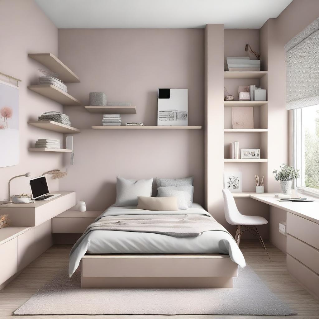 A teenage girl's bedroom featuring modern levitating furniture