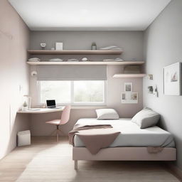 A teenage girl's bedroom featuring modern levitating furniture