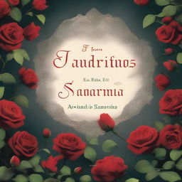 The cover shows a dark and mysterious garden, with red roses in the foreground, but instead of dew drops, the roses have stains that appear to be blood