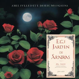 The cover shows a dark and mysterious garden, with red roses in the foreground, but instead of dew drops, the roses have stains that appear to be blood