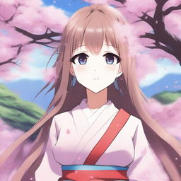 A beautiful anime-style waifu with long flowing hair, big expressive eyes, and a cute outfit