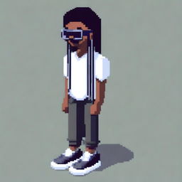 Create a pixel art style illustration of a man in isometric and simple retro design