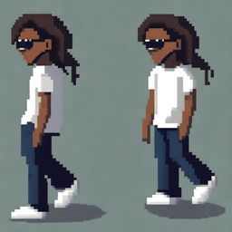 Create a pixel art style illustration of a man in isometric and simple retro design