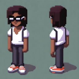 Create a pixel art style character, isometric and simple, with a retro vibe, resembling a young character from a video game