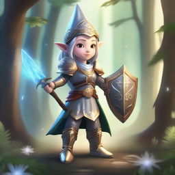 A female gnome paladin, clad in shining armor with intricate designs