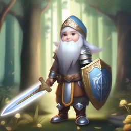 A female gnome paladin, clad in shining armor with intricate designs