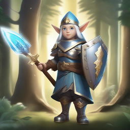 A female gnome paladin, clad in shining armor with intricate designs