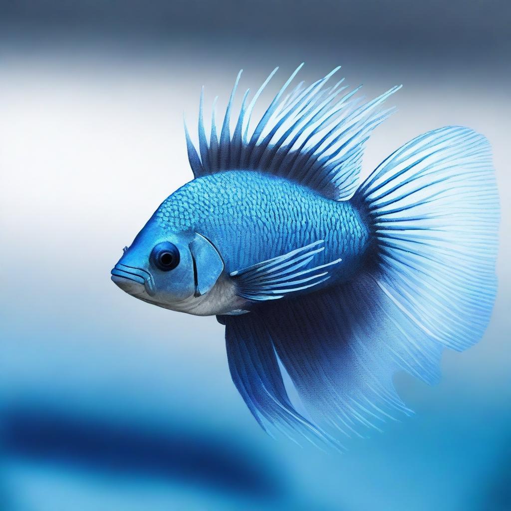 No fundo do oceano, há um tubarão branco junto com um tritão de calda azul