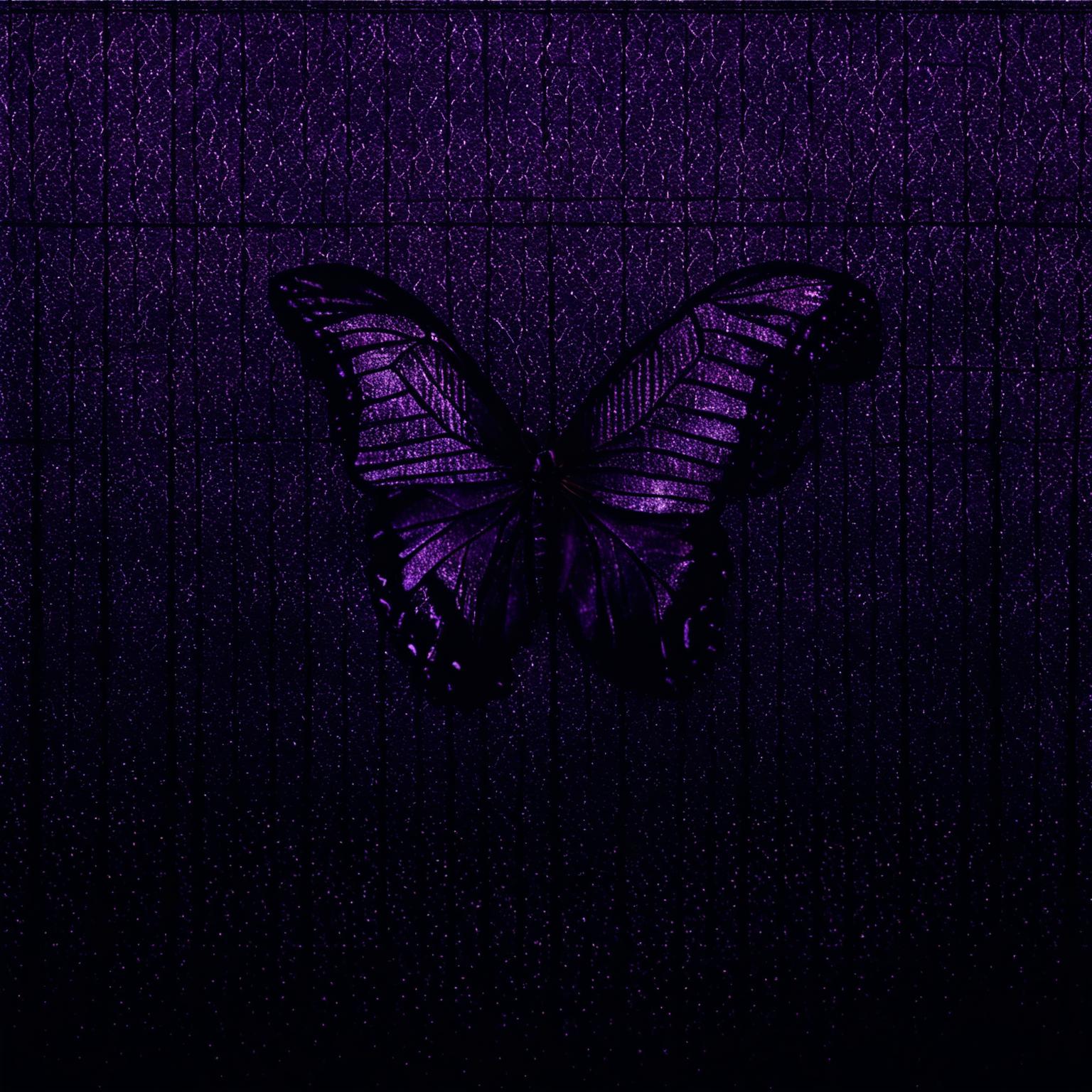 Create an abstract image with a vintage, crinkled, and torn dark brown background, overlaid with mesh wire and featuring a tiny shadowy purple butterfly