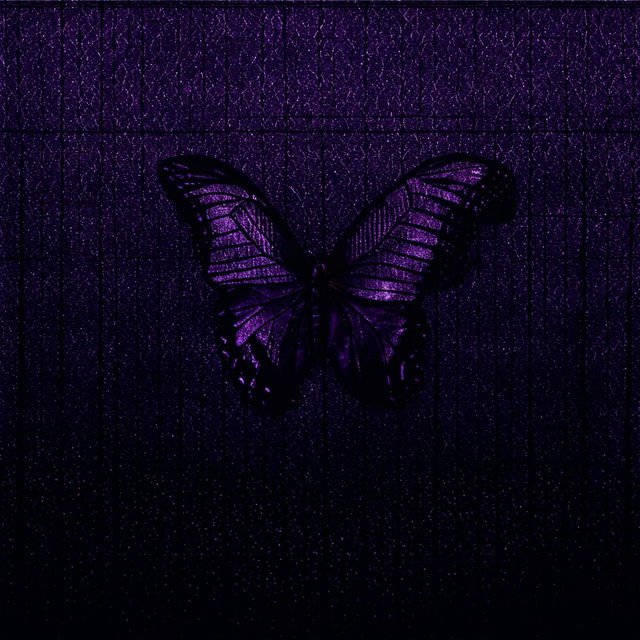 Create an abstract image with a vintage, crinkled, and torn dark brown background, overlaid with mesh wire and featuring a tiny shadowy purple butterfly