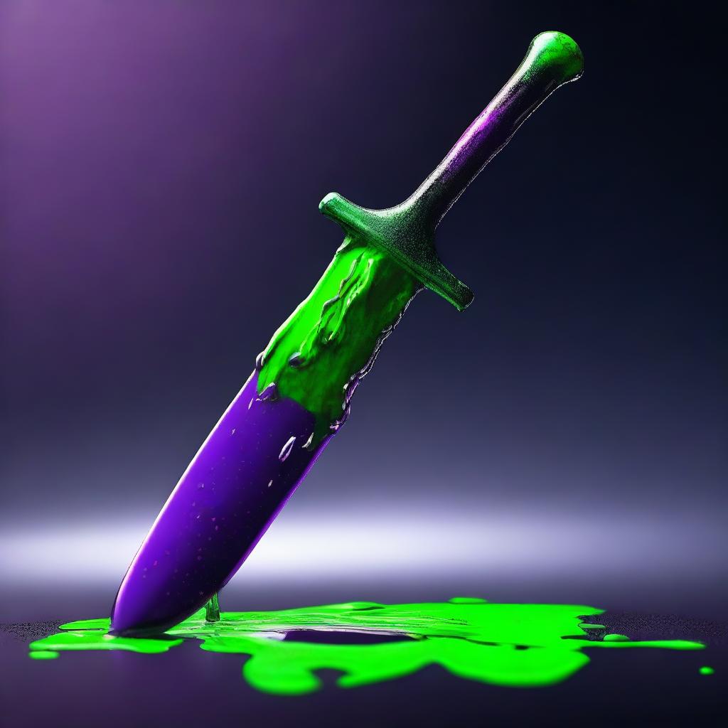 A scimitar covered in green and purple viscous slime