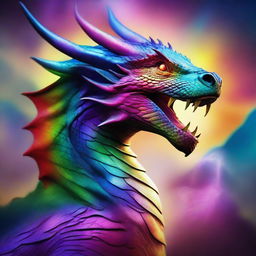 A dragon breathing out magical, multicolored breath from its mouth