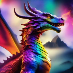 A dragon breathing out magical, multicolored breath from its mouth