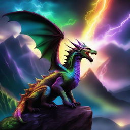 A dragon breathing a magical multicolored beam from its mouth