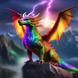 A dragon breathing a magical multicolored beam from its mouth