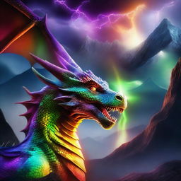 A dragon breathing a magical multicolored beam from its mouth