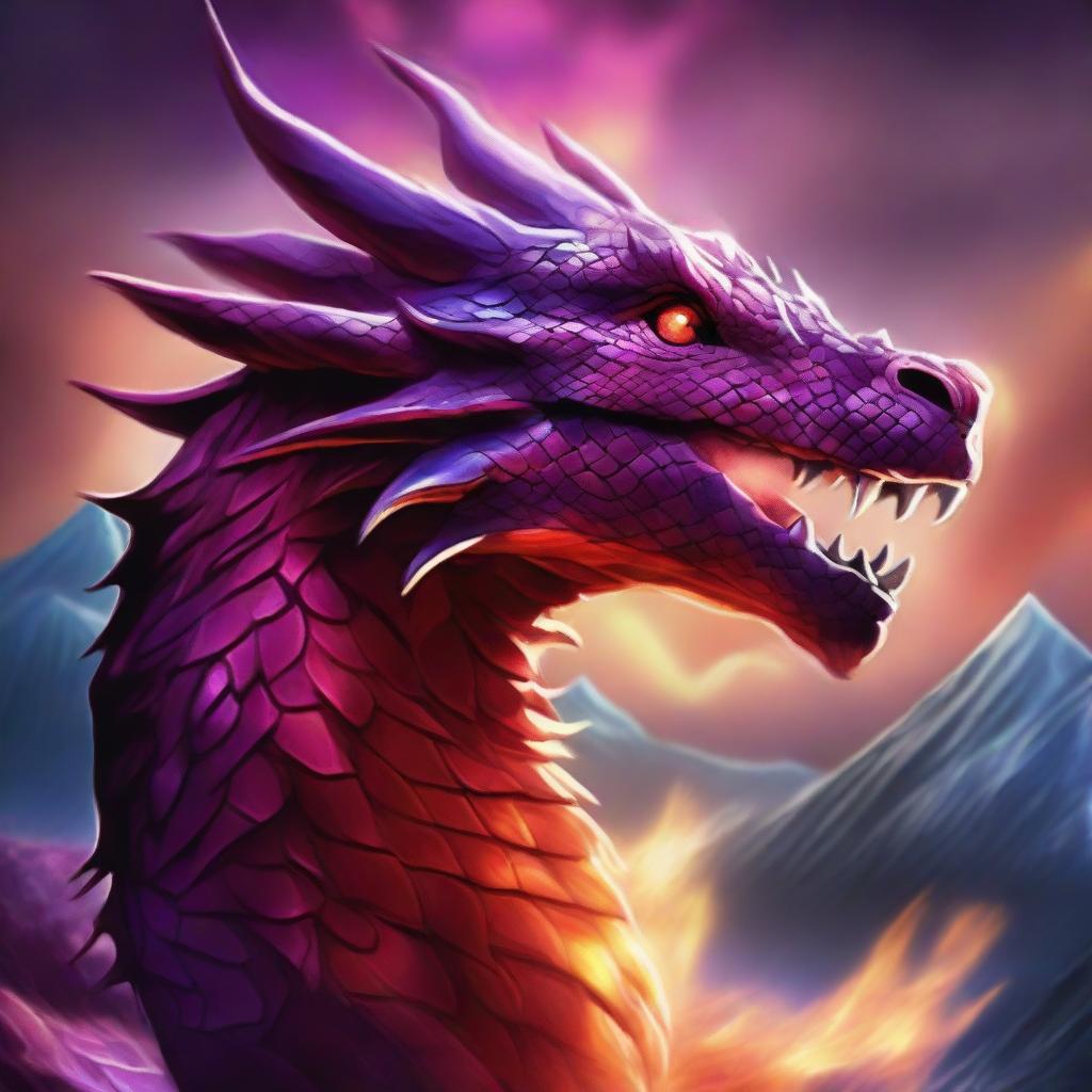 A ruby dragon breathing magical multicolored fire from its mouth