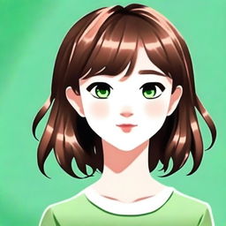 Create a cute avatar of a 17-year-old girl with short brown hair and green eyes