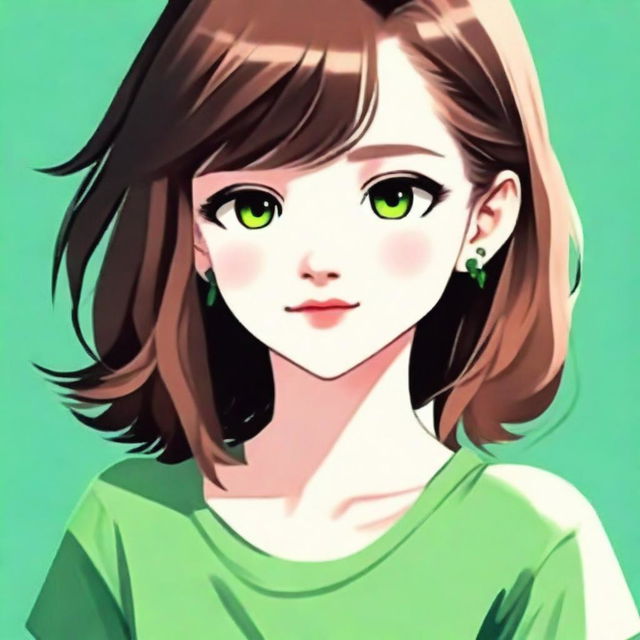 Create a cute avatar of a 17-year-old girl with short brown hair and green eyes