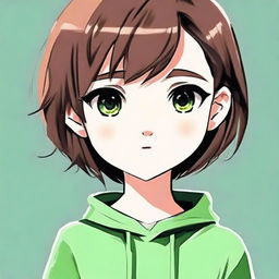 Create a cute avatar of a 17-year-old girl with short brown hair and green eyes, ensuring she is not wearing a green outfit