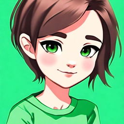 Create a cute avatar of a 17-year-old girl with short brown hair and green eyes, ensuring she is not wearing a green outfit