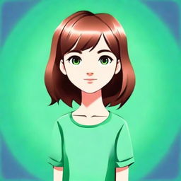 Create a cute avatar of a 17-year-old girl with short brown hair and green eyes, ensuring she is not wearing a green outfit