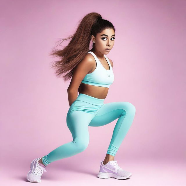 Ariana Grande is depicted ripping her ivivva leggings