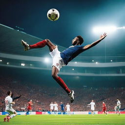 A man scoring a bicycle kick to win the football match