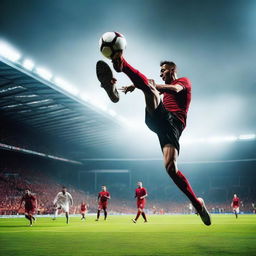 A man scoring a bicycle kick to win the football match