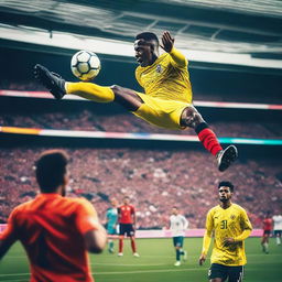 A man scoring a bicycle kick to win the football match