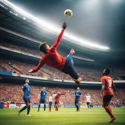 A man scoring a bicycle kick to win the football match