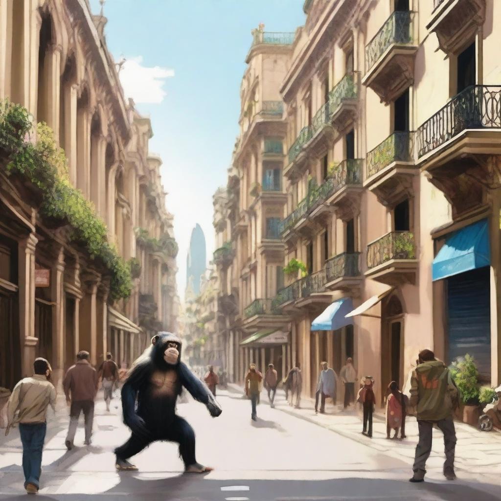 A highly realistic scene of Barcelona, Spain during the daytime, featuring a vibrant cityscape with iconic landmarks, bustling streets, and beautiful architecture