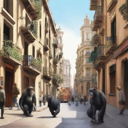 A highly realistic scene of Barcelona, Spain during the daytime, featuring a vibrant cityscape with iconic landmarks, bustling streets, and beautiful architecture