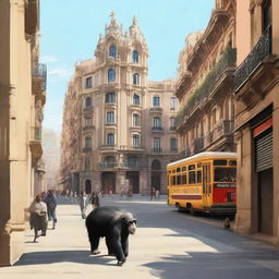 A highly realistic scene of Barcelona, Spain during the daytime, featuring a vibrant cityscape with iconic landmarks, bustling streets, and beautiful architecture