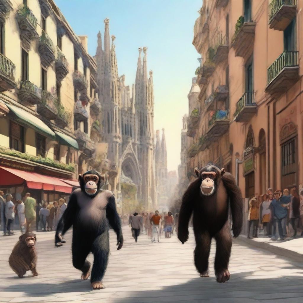 A highly realistic scene of Barcelona, Spain during the daytime, featuring a vibrant cityscape with iconic landmarks, bustling streets, and beautiful architecture