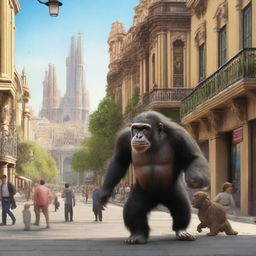 A highly realistic scene of Barcelona, Spain during the daytime, featuring a vibrant cityscape with iconic landmarks, bustling streets, and beautiful architecture