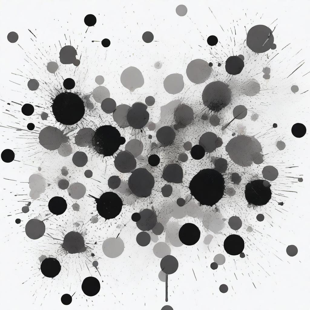 An abstract image featuring black and grey color splats on a white background