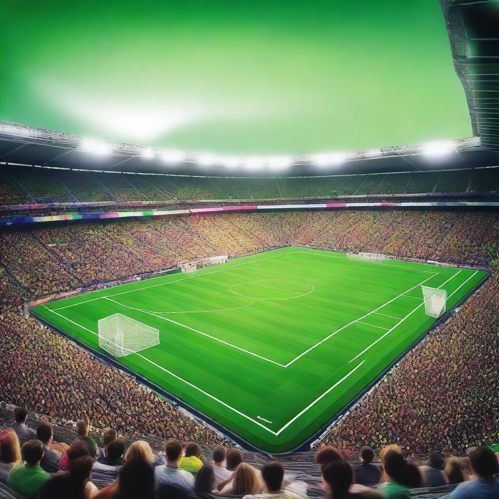 A detailed image of a football stadium filled with cheering fans