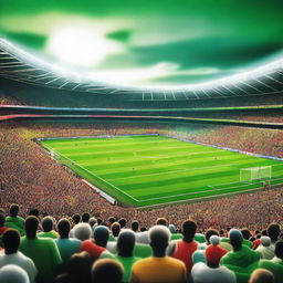 A detailed image of a football stadium filled with cheering fans