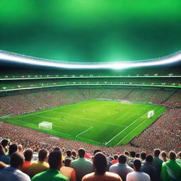 A detailed image of a football stadium filled with cheering fans