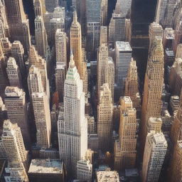 A breathtaking high view of New York City from above, showcasing the iconic skyline with towering skyscrapers