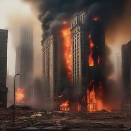 A dramatic scene of a whole city engulfed in flames