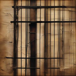 Create an abstract image featuring a vintage crinkled background that evokes the atmosphere of a prison