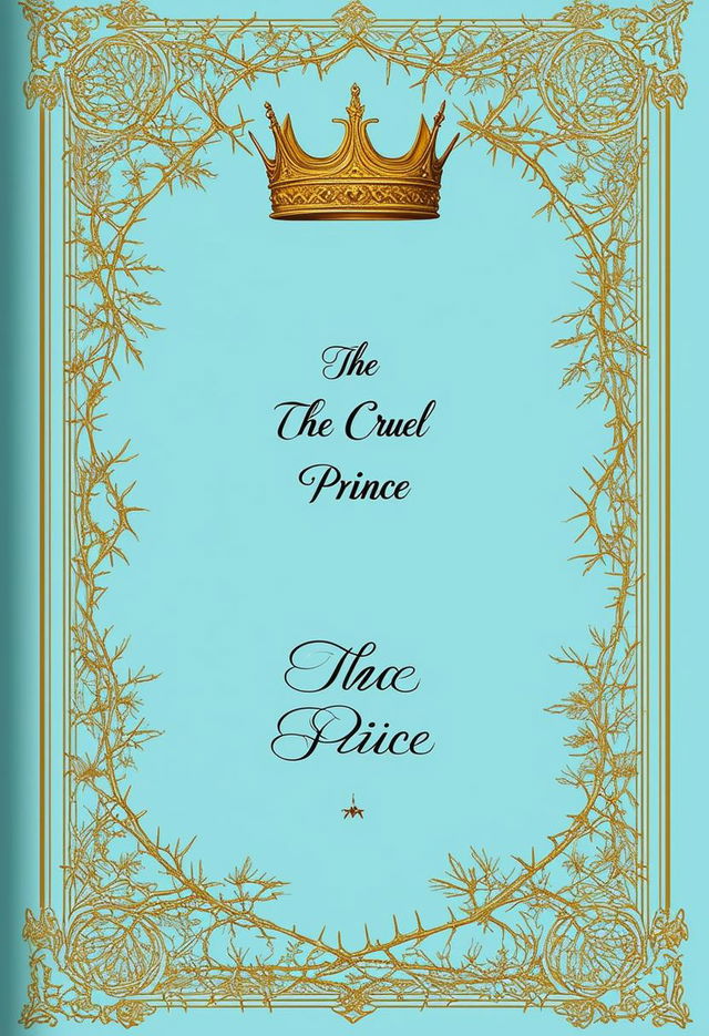 A vintage-style pastel blue book cover with a golden crown and thorns, featuring the title 'The Cruel Prince' in an elegant, classic font at the bottom