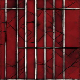 Create a funky abstract image that combines a vintage crinkled dark crimson background with elements of a prison