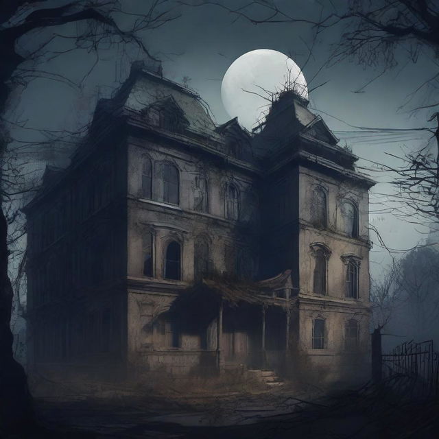 An illustration of an eerie and mysterious asylum