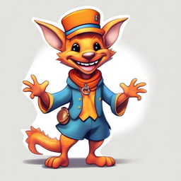 An adorable male kobold with orange scales, smiling warmly