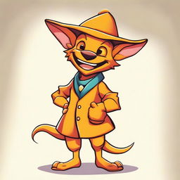 A cute orange draconic kobold, smiling and dressed as a bell hop