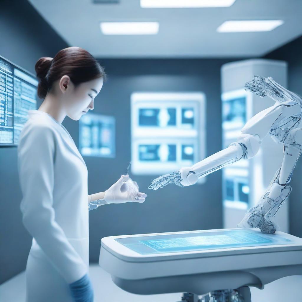 A futuristic medical scene showcasing advanced technology and computing